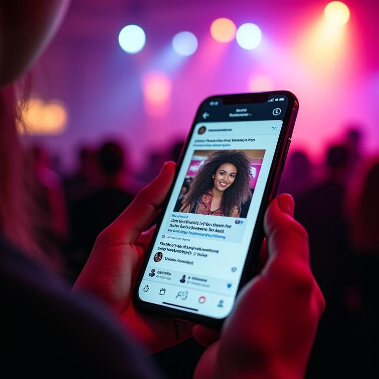 Person on phone interacting with a micro-influencer's event post.